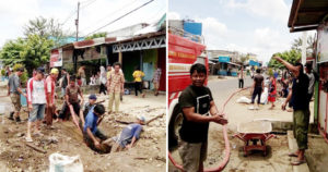 Drainase Tersumbat, Jalan Berlubang, Warga Kerjakan Secara Swadaya