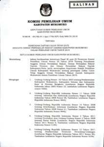 KPU Umumkan DCT Legislatif Kabupaten Mukomuko 2019